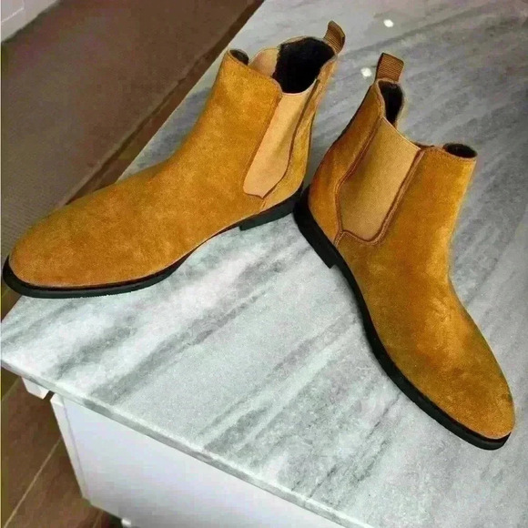 Camel Chelsea Boots Men Flock Slip-On Business Men Short Boots Size 39 - Picture 6 of 8